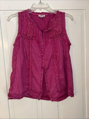 Sundance Sleeveless Button-Front Tank Berry Plum Small Eyelet